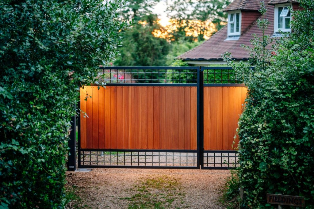 steelframed wooden driveway gates-